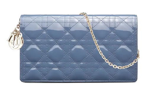 DIOR Lady Dior Cow Leather Clutch Women's Blue
