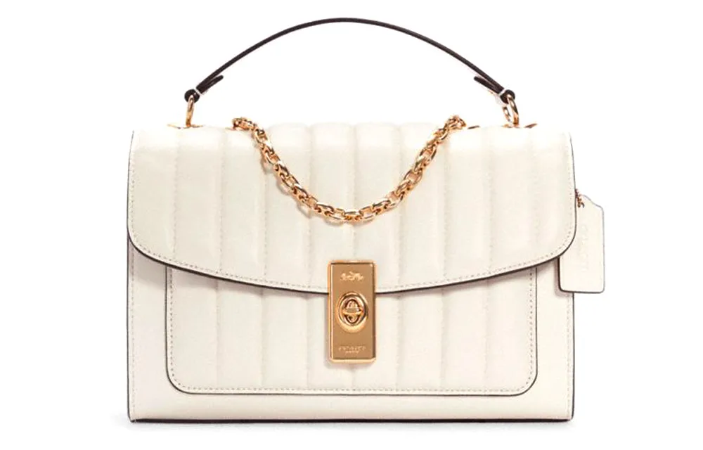 COACH Lane Leather Chain Bag, Handbag, Small Square Bag, Crossbody Bag Medium Women's White