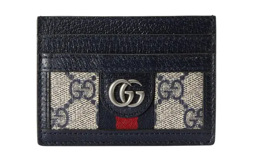 GUCCI Canvas With Leather Card Holder Card Holder Women's Blue