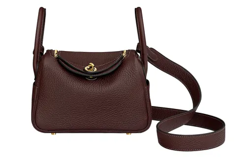 HERMES Lindy Taurillon Clemence Cow Leather Handbags 19 Women's 0G Rouge Sellier Saddle Red