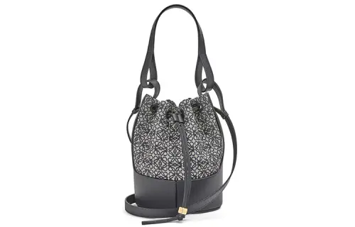 LOEWE Balloon Calfskin With Canvas Bucket Bag, Portable Crossbody Bag, Shoulder Bag Women's Marine Blue & Black
