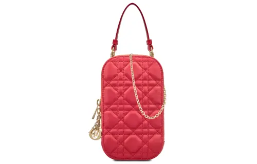 DIOR Lady Dior Sheepskin Cell Phone Pocket Cell Phone Pouch Women's Raspberry