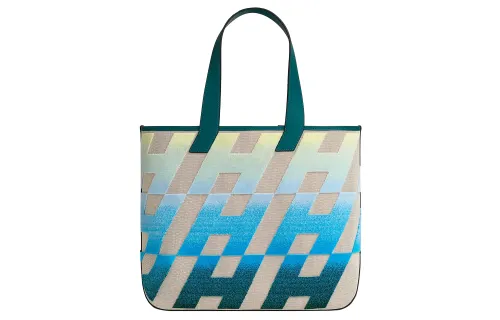 HERMES Cabas H En Biais 40 Bag Ecru/Beige/Jaune Pale/Bleu/Vert Bosphore