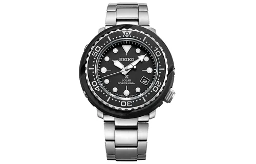 SEIKO Prospe Solar Quartz Movement Stainless Steel Watchband Watch Men's Watches Black Dial