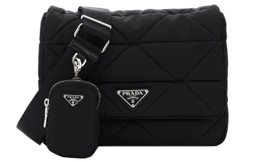 PRADA Re Nylon Calfskin Shoulder Bag Unisex Black
