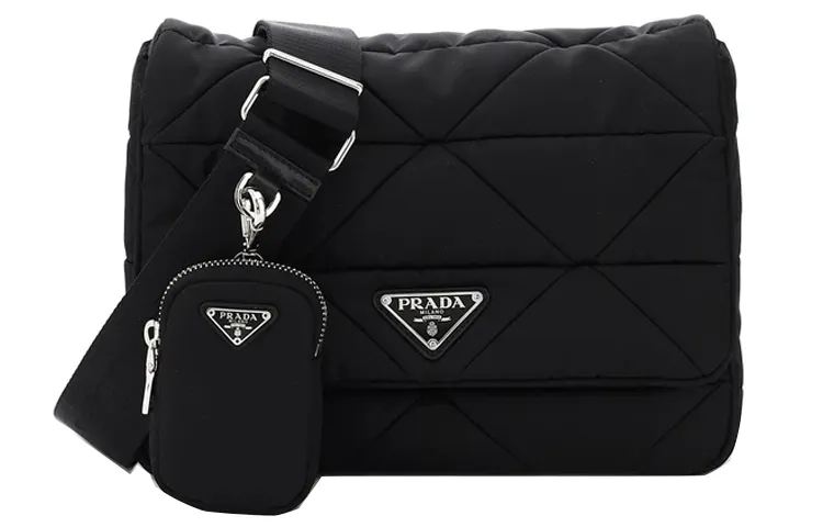 PRADA Re Nylon Calfskin Shoulder Bag Unisex Black