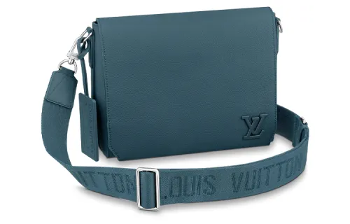 LOUIS VUITTON New Wave Aerogram Leather Messenger Bag, Shoulder Bag, Crossbody Bag Men's Blue
