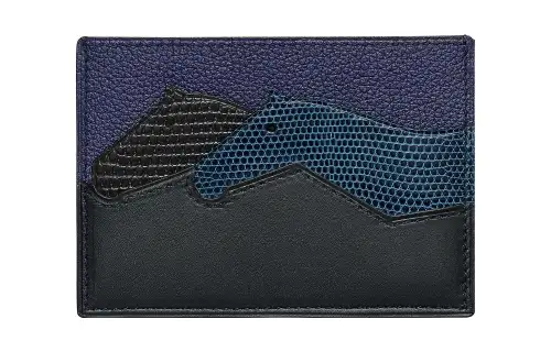 HERMES Les Petits Chevau Evercolor Leather, Shiny Lizard Skin Card Holder Men's Dark Blue/Malta Blue/black/dark Blue