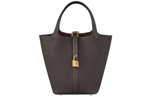HERMES Picotin Lock Clemence Bullock Leather Basket Bag, Bucket Bag, Handbag 18 Women's 46 Ebene Ebony