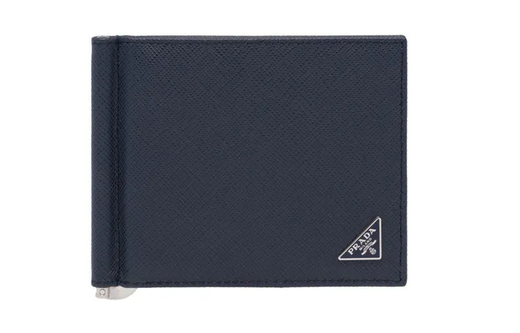 PRADA Multiple Card Slots Cow Leather Card Holder Unisex Marine Blue