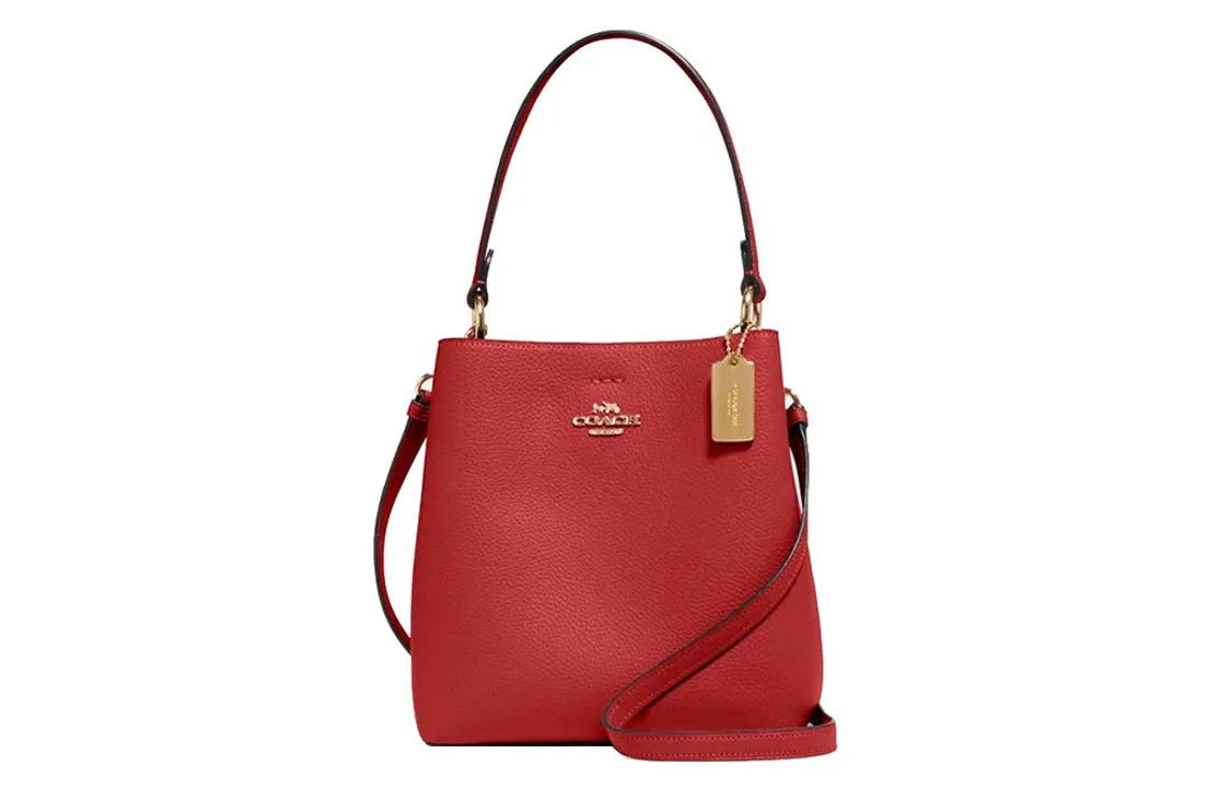 COACH Town Pebbled Leather Bucket Bag, Portable Crossbody Bag, Shoulder Bag Women's Red