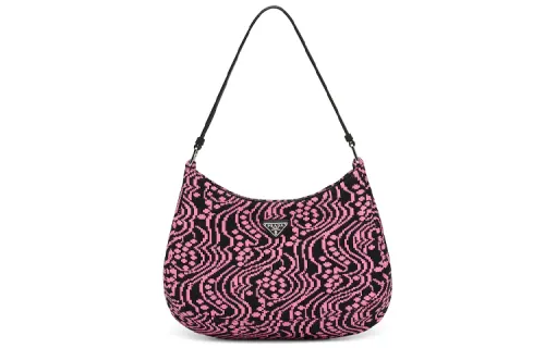 PRADA Leather One Shoulder Handbag Women's Black & Pink