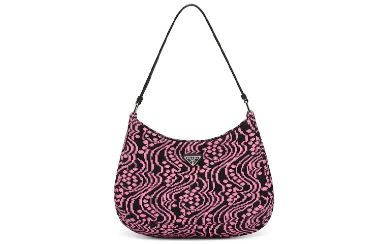 PRADA Leather One Shoulder Handbag Women's Black & Pink