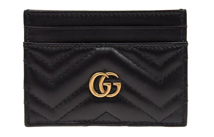 GUCCI Quilted Leather Card Holder Card Holder Women's Black