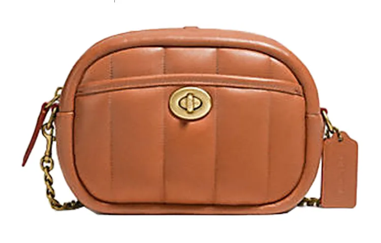 COACH Camera Leather Camera Bag, Small Square Bag, Crossbody Bag, Shoulder Bag Small Women's Caramel Brown