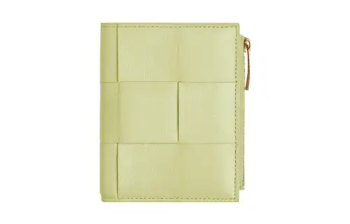 Bottega Veneta Bi Fold Zip Wallet Intreccio Lemon Washed