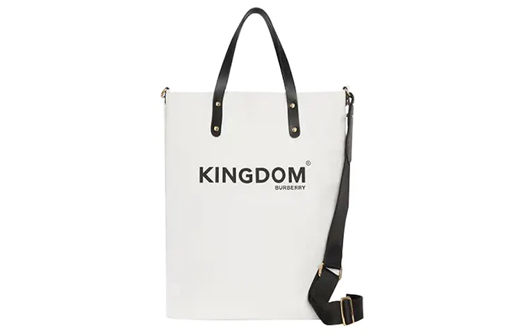 Burberry Cow Leather Canvas Tote Bag, Shopping Bag, Handbag, Shoulder Bag, Crossbody Bag Regular Unisex White