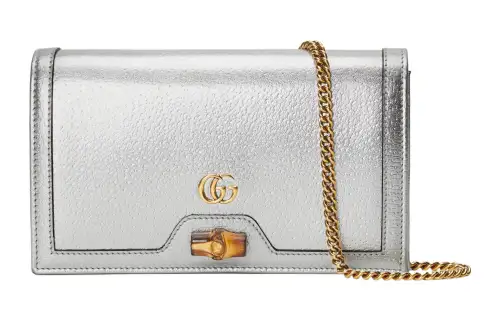 GUCCI Diana Leather Shoulder Bag, Crossbody Bag Mini Women's Silver