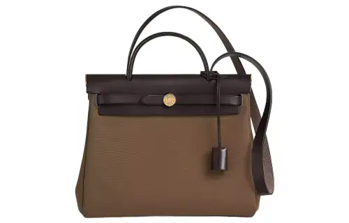 HERMES Herbag Zip Officier Canvas With Hunter Cow Leather Shoulder Bag, Crossbody Bag, Handbag 31 Unisex