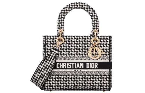 DIOR Lady D Lite Embroidery Handbag Crossbody Bag Handbag Medium Women's Black/White