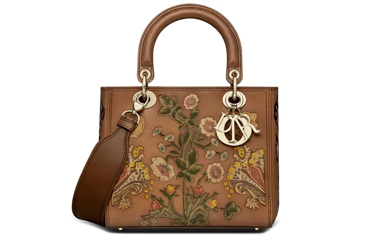 DIOR Lady Dior Cow Leather Handbag Small Women's Brown
