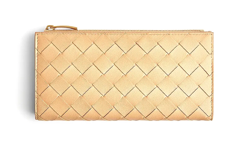 Bottega Veneta Intrecciato Nappa Cow Leather Wallet Unisex Beige