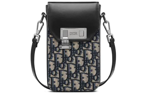 DIOR Cow Leather One Shoulder Crossbody Cell Phone Pouch Men's Beige/Black