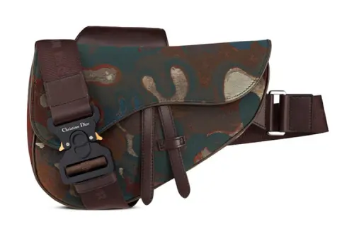 DIOR Peter Doig Saddle Denim Sling Bag Men's Camouflage Brown