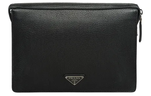 PRADA Cow Leather One Shoulder Crossbody Clutch Men's Black