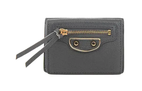 Balenciaga Cow Leather Wallet Coin Purse Women's Gray