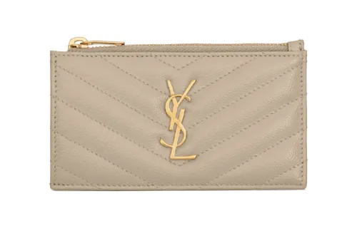 SAINT LAURENT Cassandre Leather Coin Purse Women's Sea Salt Color