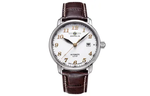 ZEPPELIN Mechanical mechanism, waterproof men's watch, white dial, case stainless steel, watch strap, 50meter