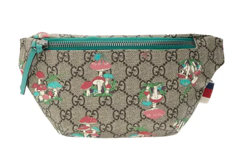 GUCCI Canvas With Leather Fanny Pack, Sling Bag, Kids' Bag Kids' Ebony Wood With Mint Green/Sweet Color