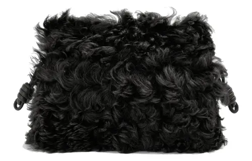 LOEWE Mongolian Cashmere With Nappa Cow Leather Plush Bag, Handheld Shoulder Bag, Crossbody Bag Medium Women's Black