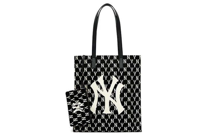 MLB Monogram Artificial Leather Combo Bag, Tote Bag, Shopping Bag, Shoulder Bag, Handbag Unisex Black