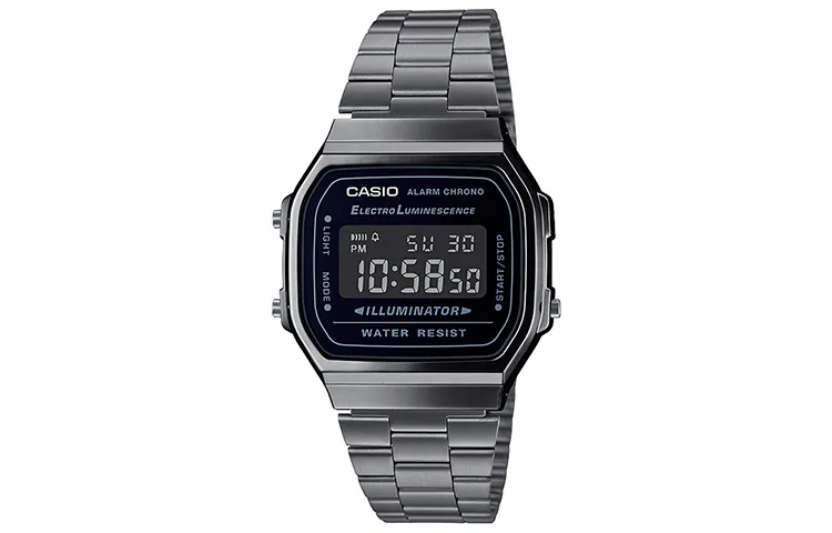 CASIO VINTAGE A168 The Matrix Quartz Movement Stainless Steel Strap Watch Men's Watches Black Dial