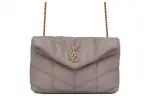 SAINT LAURENT Stitched Leather Shoulder Bag, Crossbody Bag Mini Women's Mist White Gray