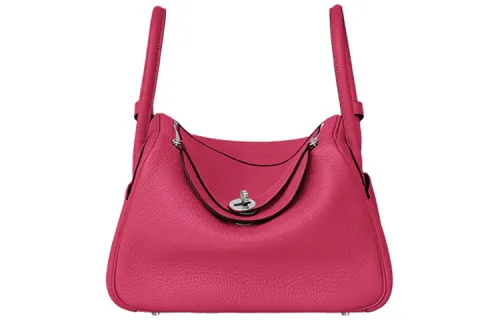 HERMES Lindy Taurillon Clemence Cow Leather Handbag 26 Women's I6 Rose Extreme Pink