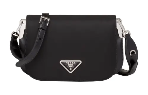 PRADA Nylon Fabric, Leather Shoulder Bag Women's Black
