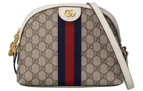 GUCCI Ophidia Canvas With Leather Dome Bag, Shoulder Bag, Crossbody Bag Small Women's Ebony, White