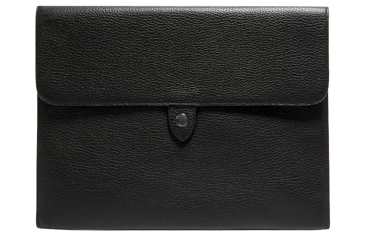 COACH Tablet Leather Clutch Briefcase Laptop Bag Unisex Black