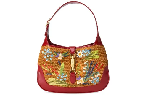 GUCCI Jackie 1961 Fabric With Leather Crescent Shoulder Bag Shoulder Bag Small Women's Red