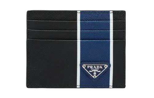 PRADA Saffiano Multicolor Leather Card Holder Men's Black/Blue