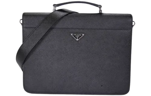 PRADA Classic Cow Leather Briefcase, Shoulder Bag, Crossbody Bag, Handbag Men's Black