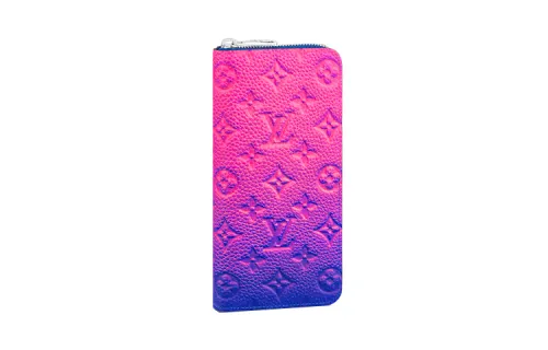 LOUIS VUITTON Zipper Wallet Vertical Taurillon Illusion Blue/Pink