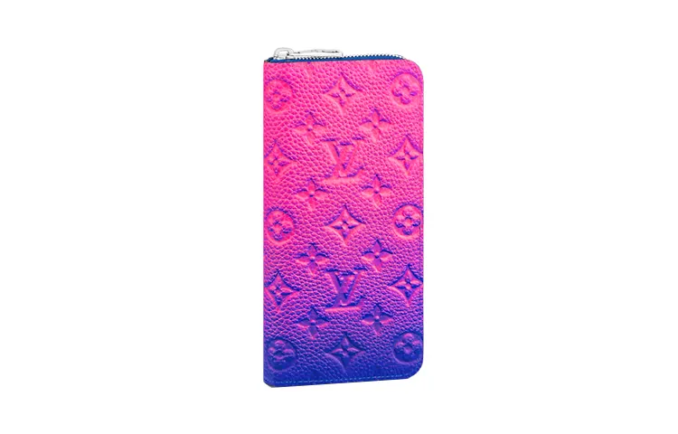 LOUIS VUITTON Zipper Wallet Vertical Taurillon Illusion Blue/Pink