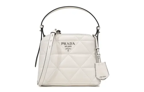 PRADA Brand Logo Cow Leather Shoulder Bag, Crossbody Bag, Handbag Women's Chalk White