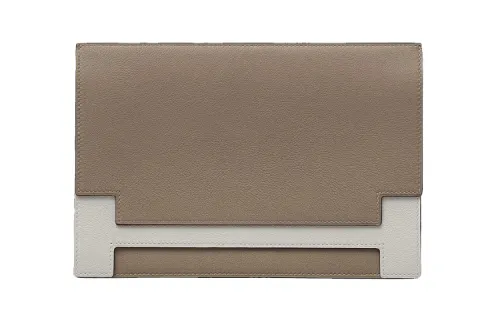 HERMES Calfskin Clutch Unisex Elephant Gray