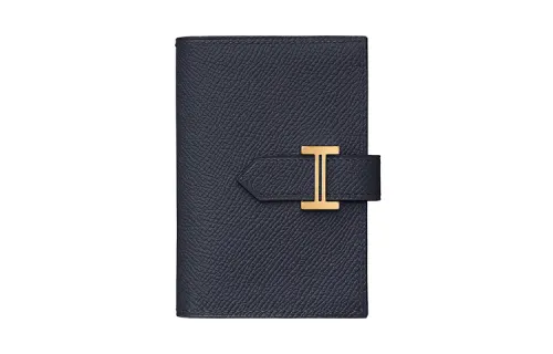 HERMES Bearn Cow Leather Wallet Mini Women's Bleu Indigo
