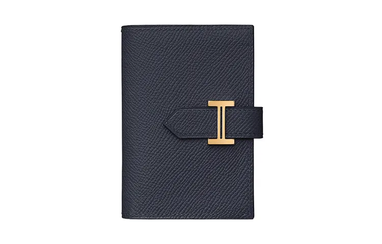 HERMES Bearn Cow Leather Wallet Mini Women's Bleu Indigo